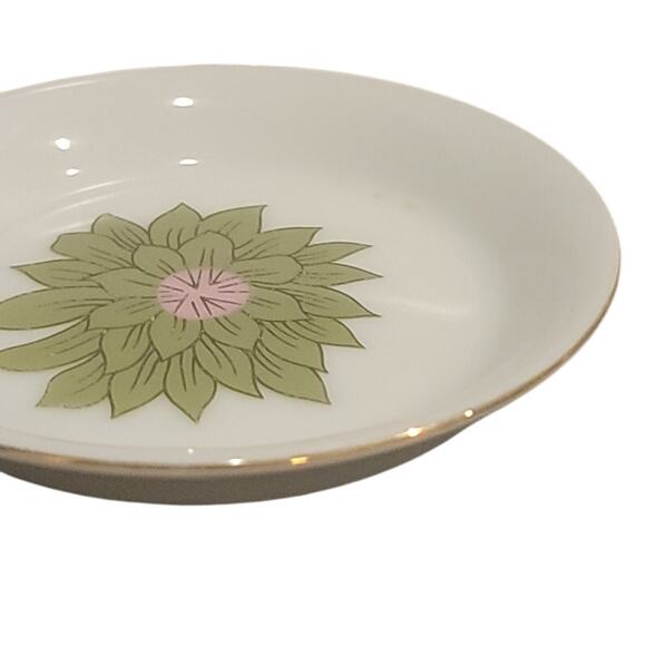 Floral Mini Plates Creative Japan Trinket Holder Gold Rim Set‎ of 4 Green White - Picture 7 of 9